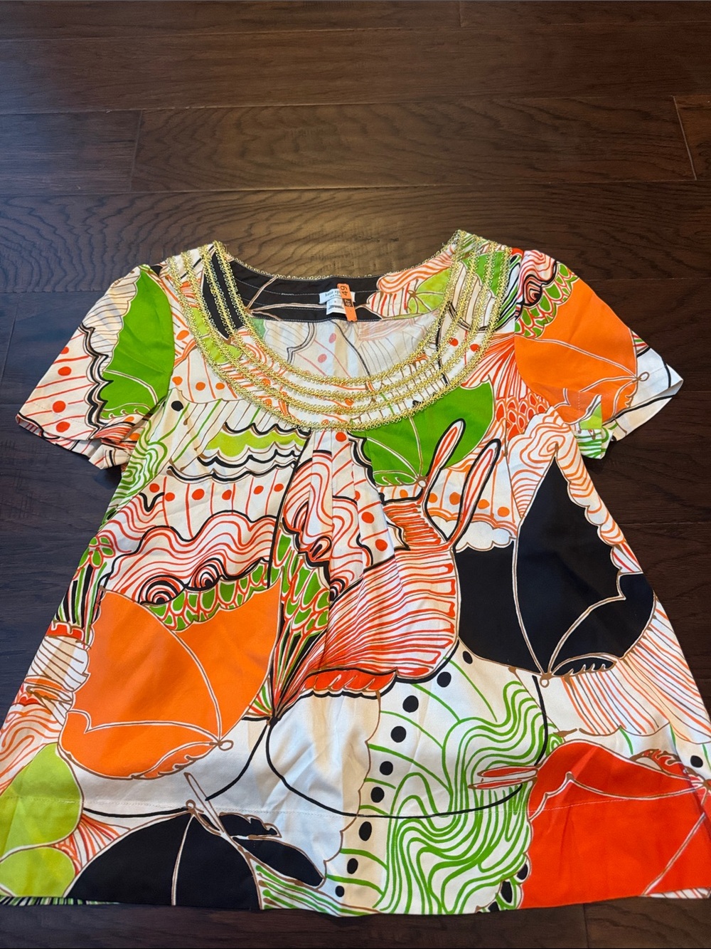 Kate Spade Orange, Green & Black Patterned Blouse